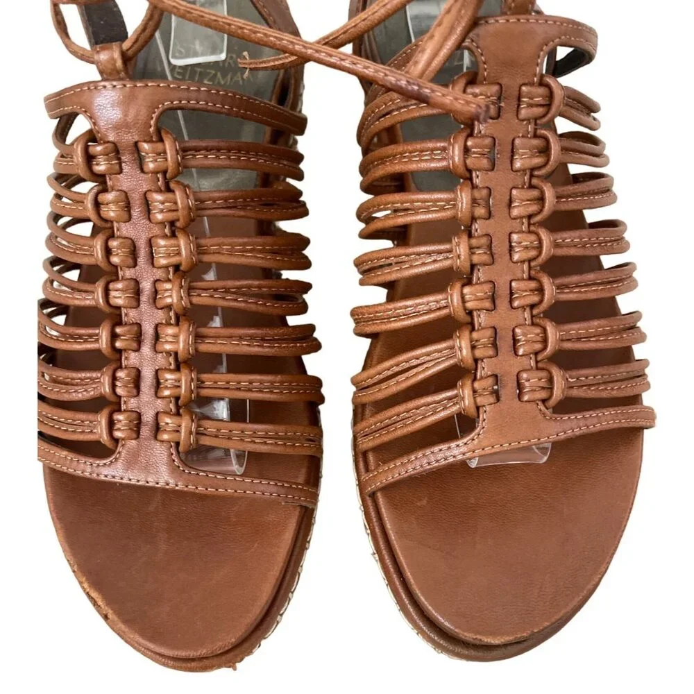Stuart Weitzman KNOTAGAIN Wedge Caged Gladiator Platform Sandal‎ Brown $445 6M